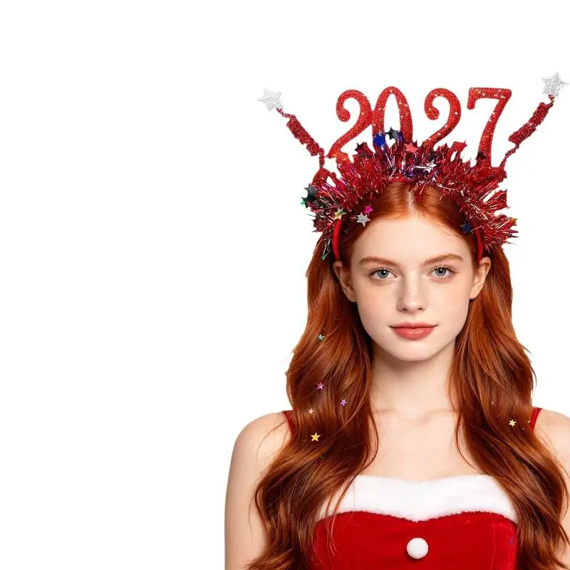2027 Neujahrs-Thema Haaraccessoire Goldene Brille Roter Stern-Stirnband für Damen Karnevalsparty-Outfit Passend – Detail 6