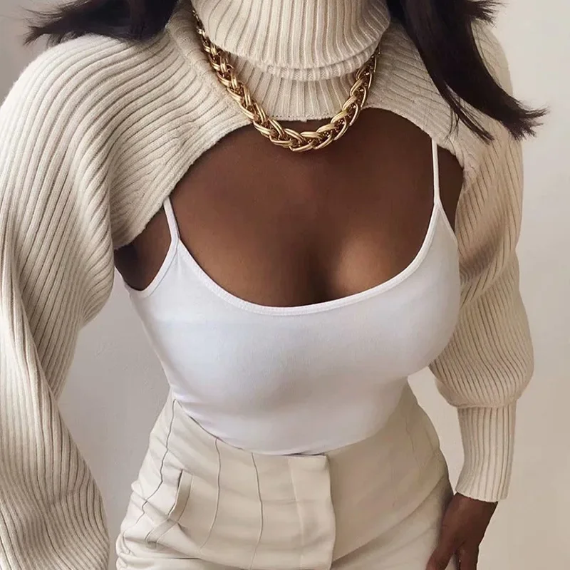 Women Fall Winter Sweater Tops Indie Turtleneck Sweater Solid Crop Long Sleeves Hollow Tube Tops Sweaters Pullovers Streetwear