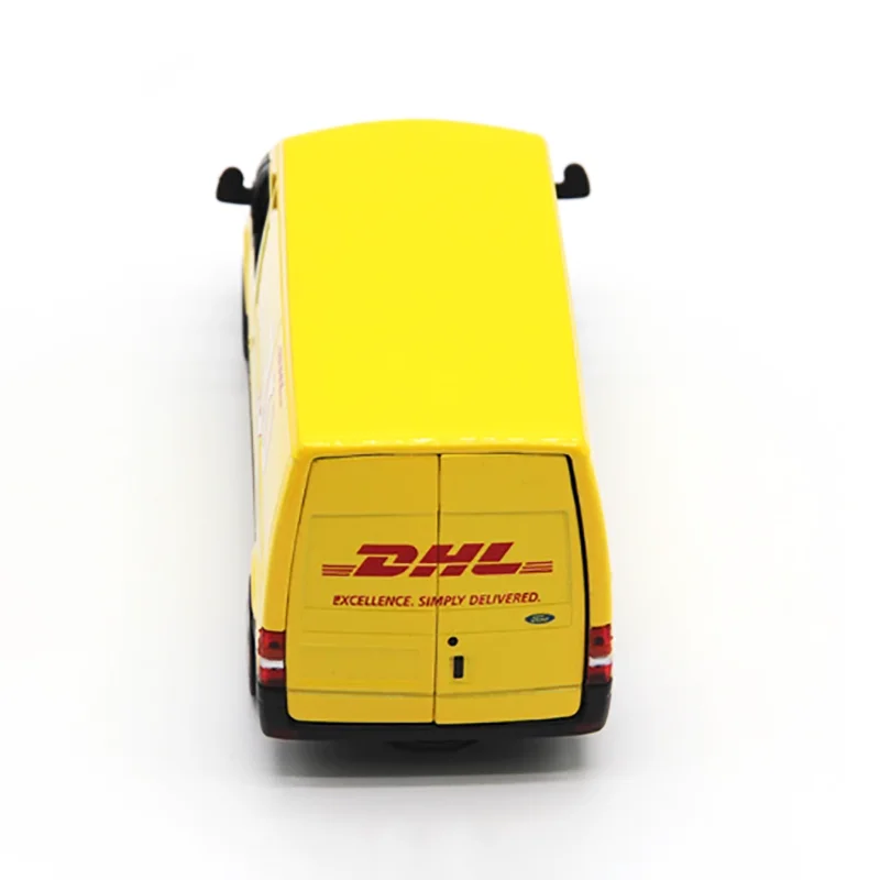Odlewany model samochodu Transit DHL w skali 1:32, wykonany ze stopu, gotowy produkt, symulacja, zabawka kolekcjonerska, prezent, model statyczny do ekspozycji.