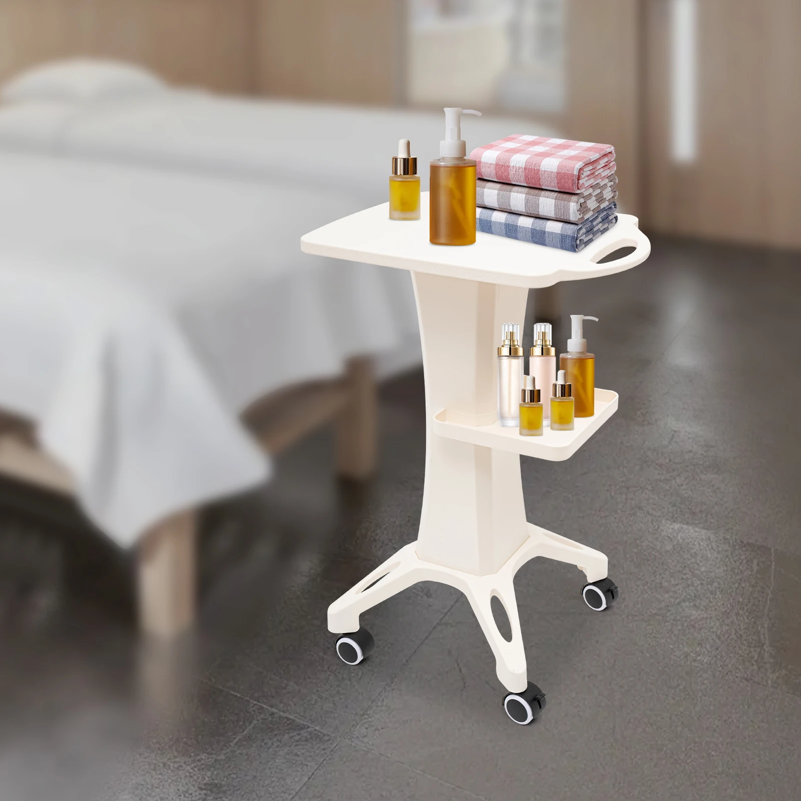 2-layer Storage Salon Trolley Stand Rolling Cart with Universal Wheel, Beauty Instrument Cart, White