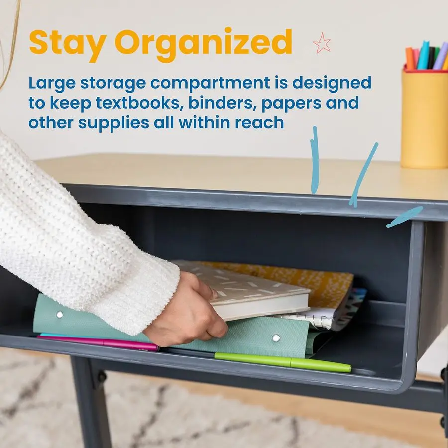 Reception aperta Cave con scatola per libri in plastica, mobili per l'aula, acero nero