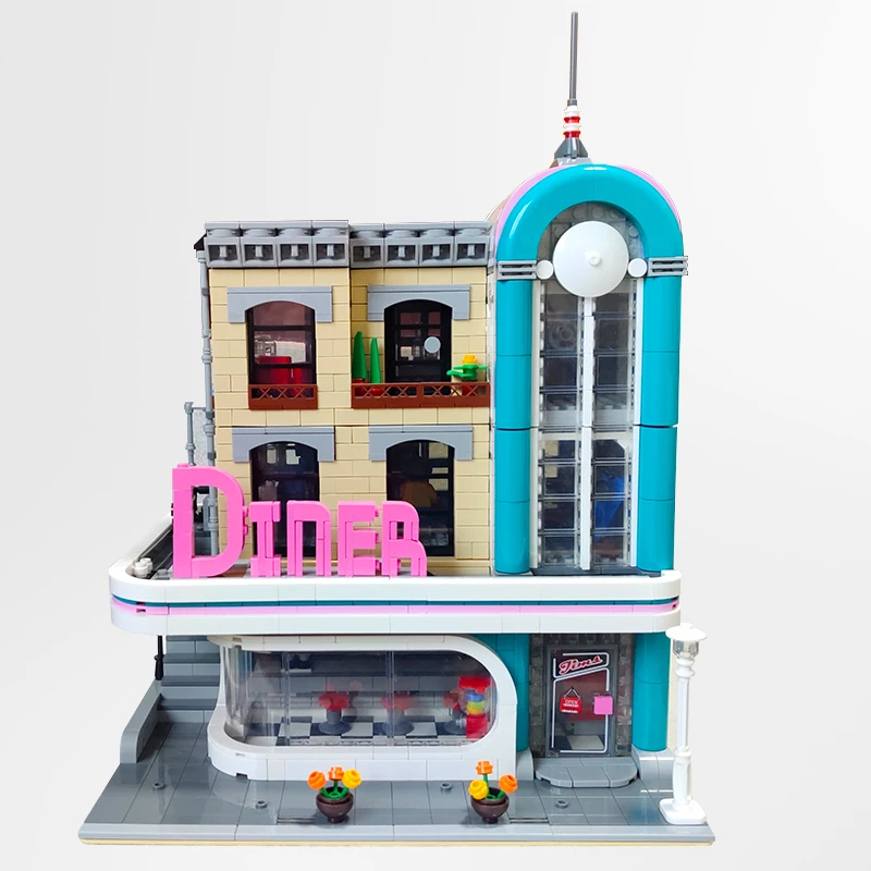 Décennie s de Construction Modulaires à Tiges Créatives MOC LEPIN 15037, Modèle de Dîner du Centre-Ville, Puzzle en Briques, Jouets pour Cadeau, 2480, 10260 Pièces