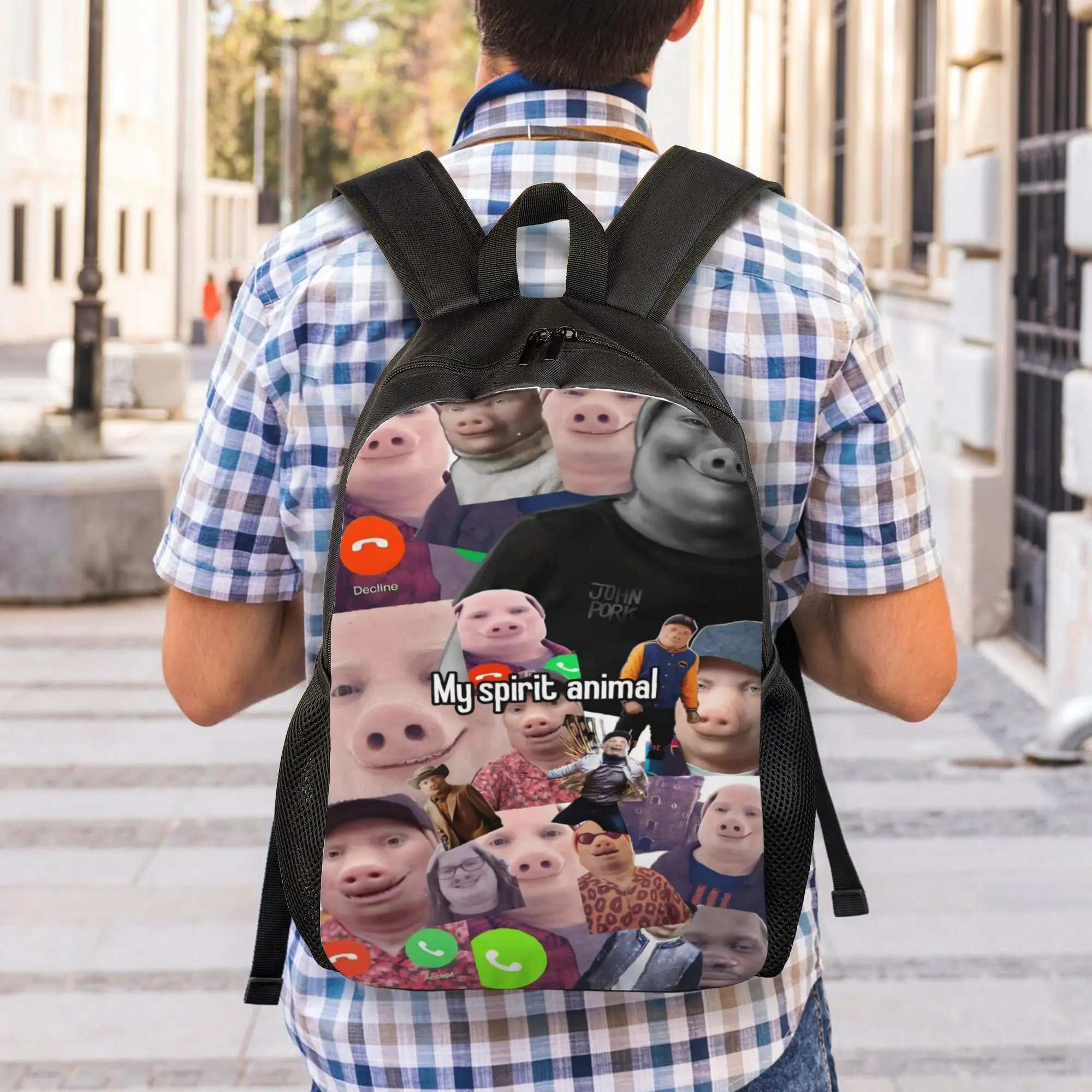 I Love John Pork Backpack for Men Women Student Hiking Travel Daypack  Answer Call Phone Laptop Computer Shoulder Bag Durable