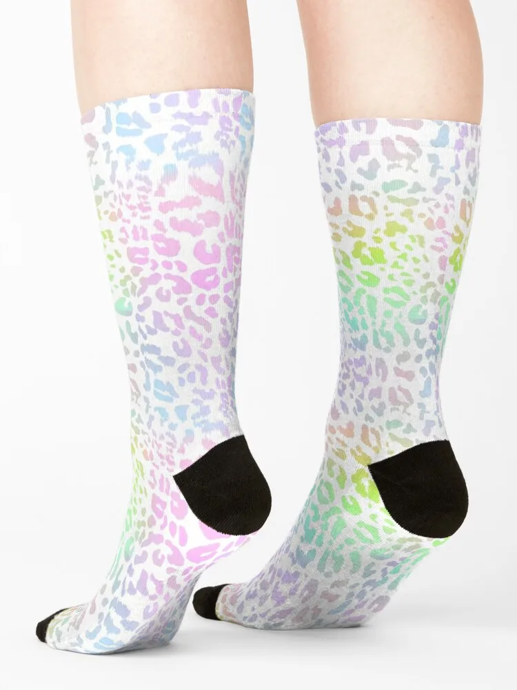 Bright Pastel Rainbow Leopard Print Socks Running cotton aesthetic hockey Woman Socks Men's