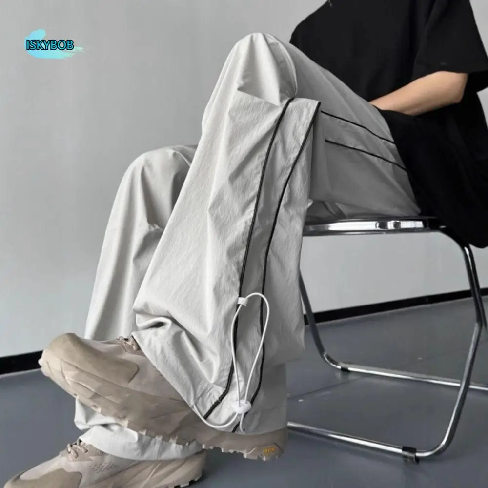 

Casual Drawstring Wide Leg Sweatpants Y2K Stripe Loose Cargo Pants Oversized Baggy Male Joggers Trousers Sports