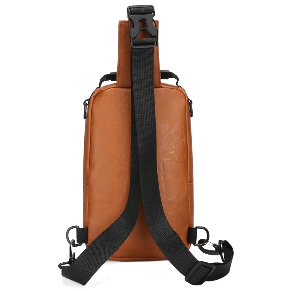 بو الجلود الرجال حقيبة الصدر جيوب متعددة متعددة متعددة الوظائف حقيبة كتف حبال حزام قابل للتعديل بلون الذكور حقيبة كروسبودي #2