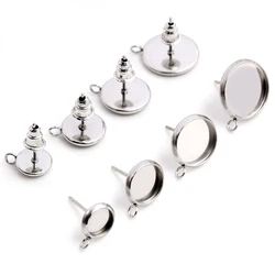 ( No Fade )6- 12mm 20pcs Stainless Steel Vertical hanging Earring Studs,Earrings Blank/Base,Fit 6- 12mm Glass Cabochons,Buttons