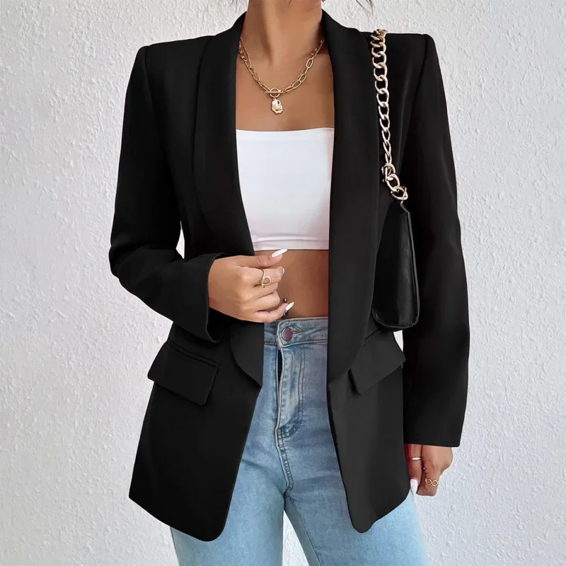 Blazers Traf de manga comprida femininos, jaqueta de algodão poliéster, sem estiramento, vestuário para senhora do escritório, sólido, moda primavera, novo, 25, 34