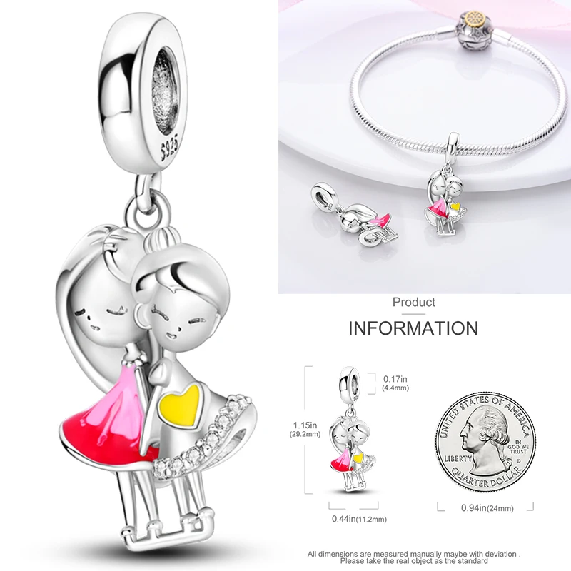 925 Sterling Silber Rosa Ballett-Mädchen Anhänger Junge Mädchen Schwestern Paare Anhänger Passend für Armband DIY Schmuck Original Mode für Frauen – Detail 28