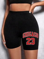 Fashion Womans Leggings Short Chicago Basketball Usa Letter Print Sports Shorts  Soft Comfortable High Elastic Female Streetwear