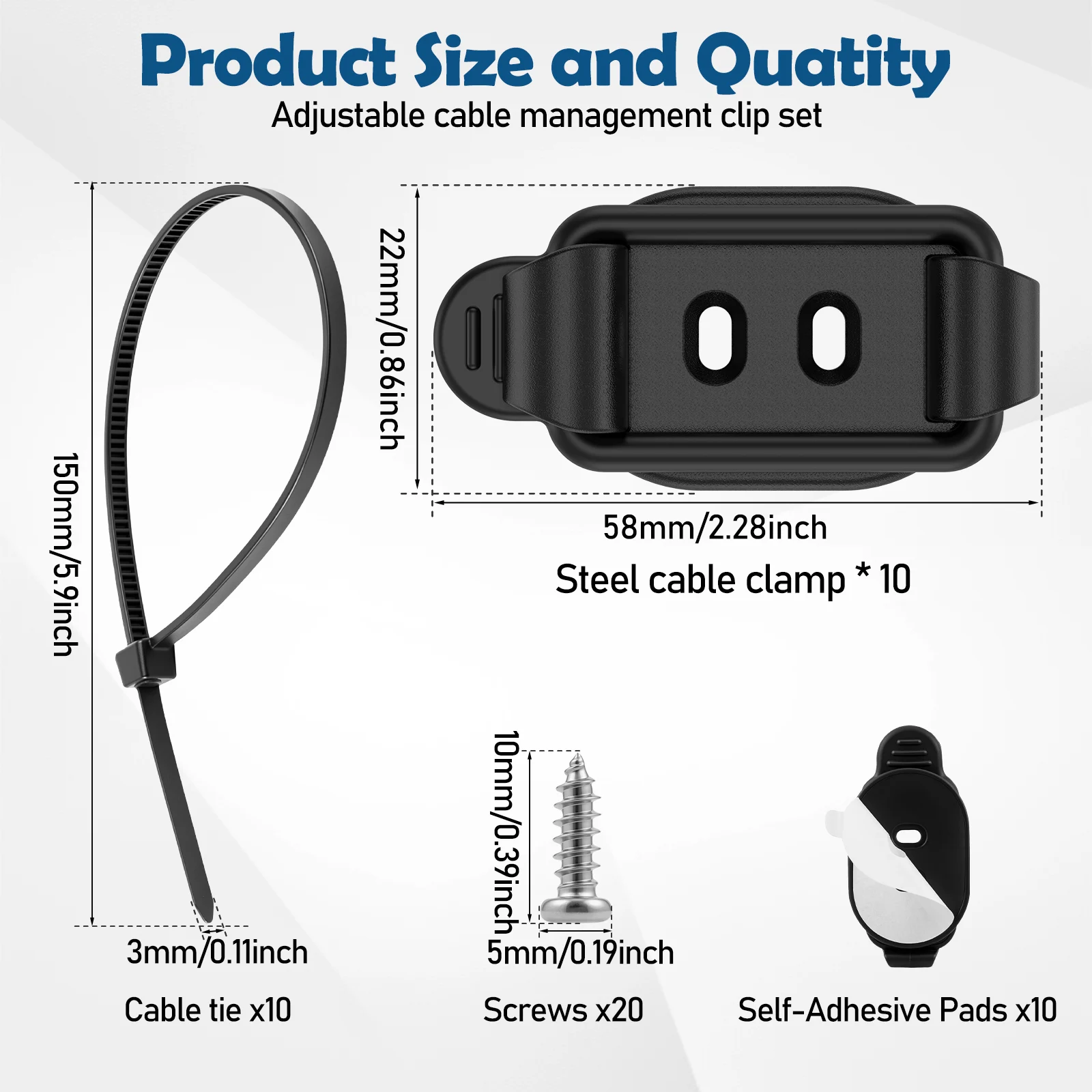 Cable Management Clips 10PCS Reusable Cable Holder Up To 30mm 3 Mounting Options For Desk PC Gaming TV Home Office