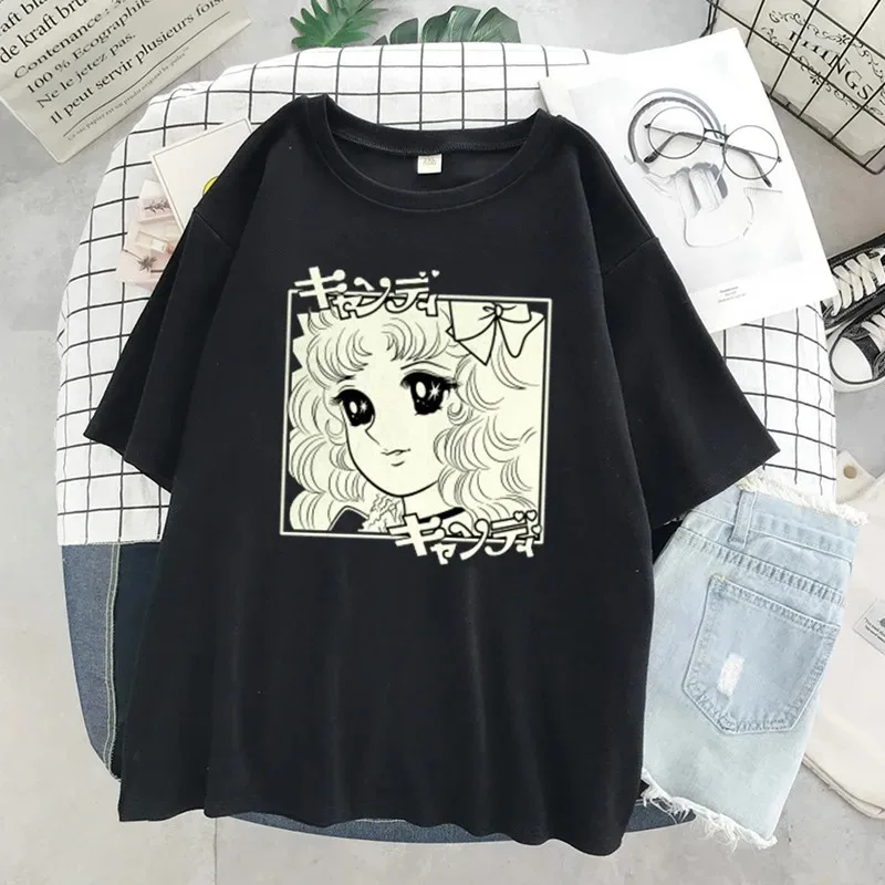 Goth Special Clothes Oversized T-shirt Harajuku Manga Candy Klin Candy Anime Short Sleeve Trash Women\'s Black Graphic T-Shirt