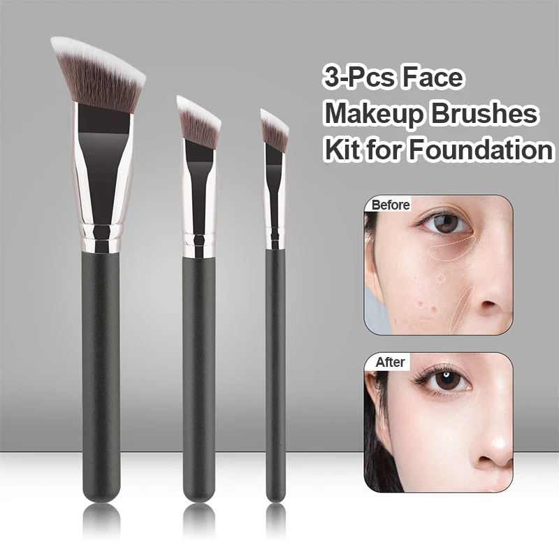 Kit di pennelli per trucco viso da 3 pezzi per fondotinta, correttore e pennello per fard per una finitura impeccabile, adatto ai principianti