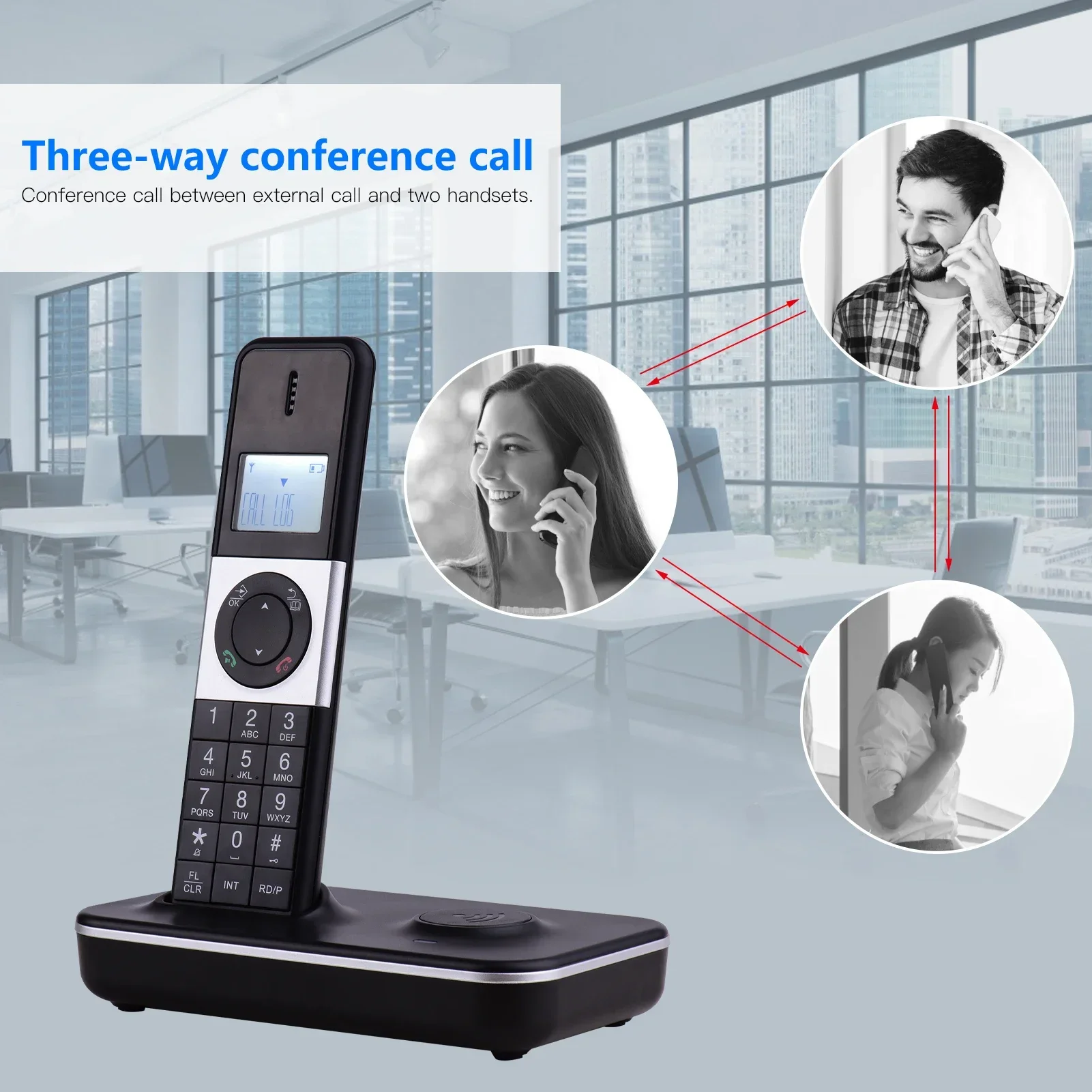 Telephone with LCD Display Caller ID Hands-free Calls Conference Call 16 Languages Support 5 Handsets