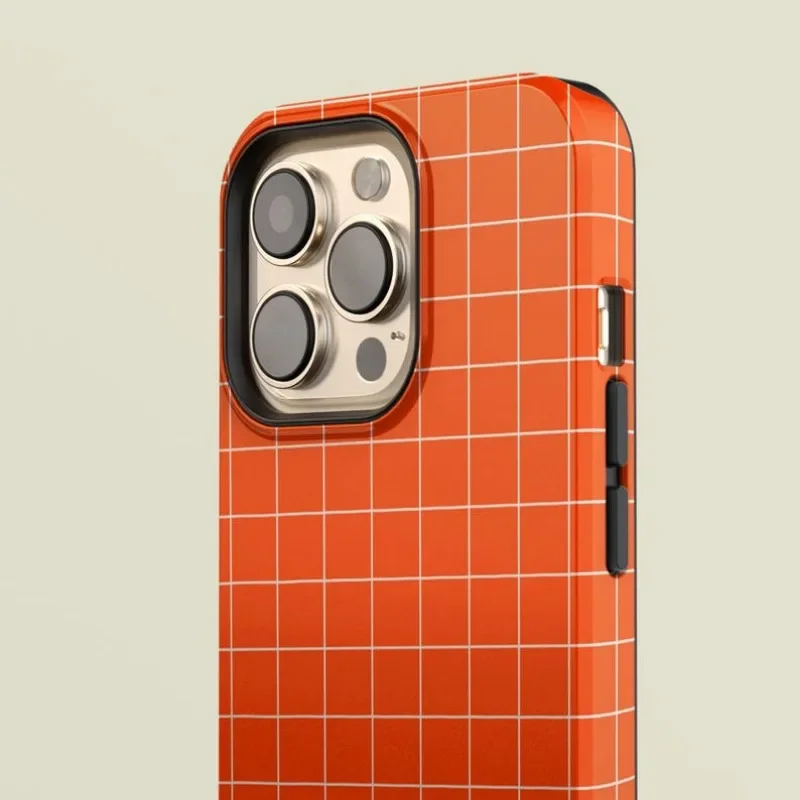 Pinstriped Grid Orange  Case Case For IPHONE 16ProMax 15 14 13 12 11 PRO Plus Acrylic TPU Two in one Magnetic Phone Cases