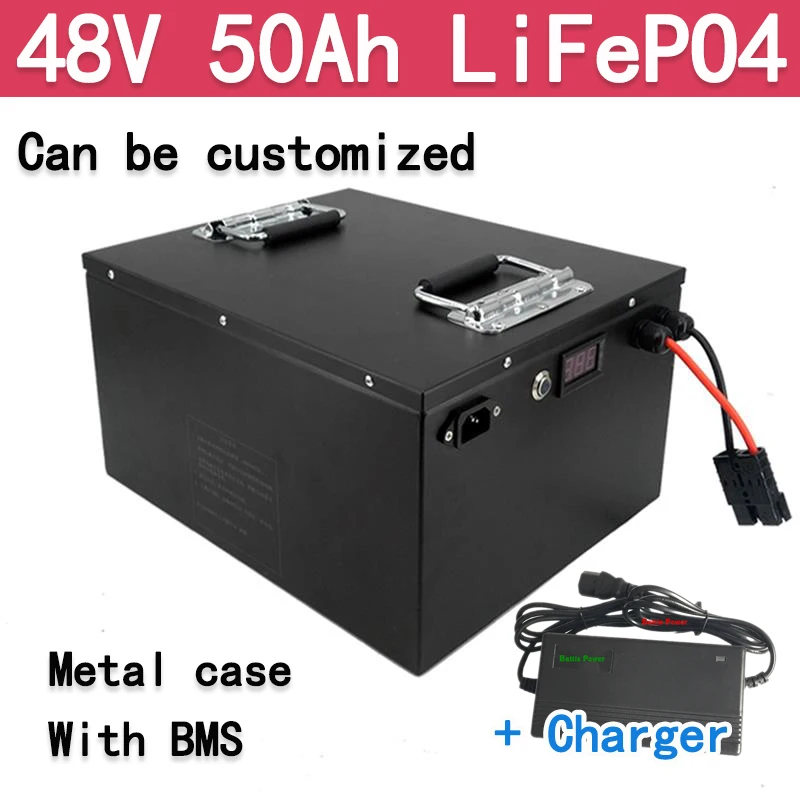 Metal Case Deep Cycle 48V 50Ah Lifepo4 Lithium Battery With Strong Bms For Golf Cart Solar Storage System Agv+5A Charger