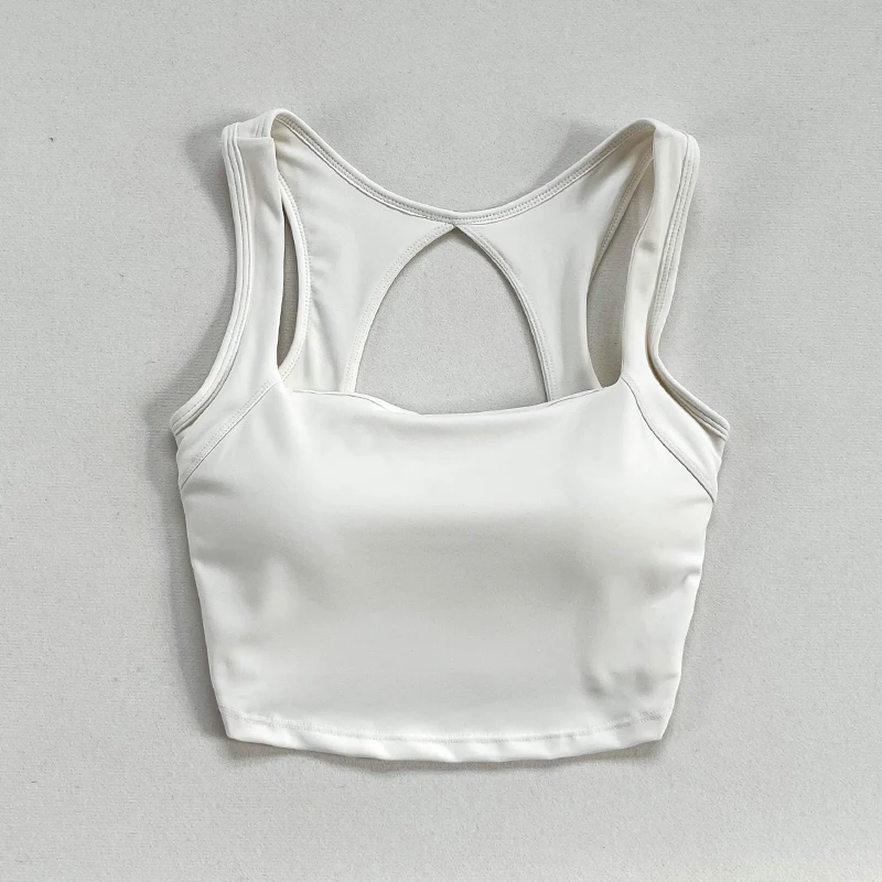 2-in-1 Sports Bra Vest Breathable Square Neck Yoga Fitness Underwear with Printed Tank Top Suspenders Blank Chest Pad