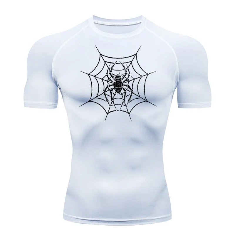 Spider Print Athletic Quick Dry Tshirts Tops for Men Gym Workout Running Compression Shirts Baselayers Undershirts Rash Guard