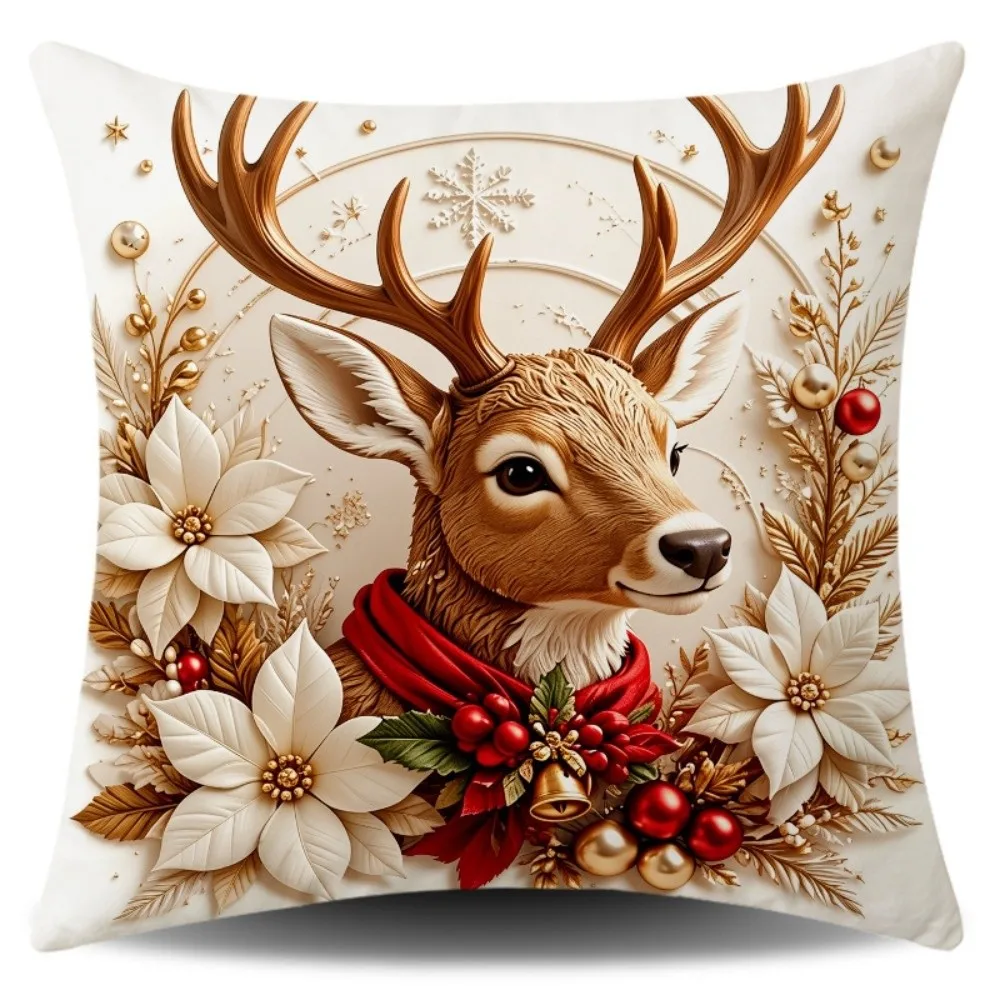 Square Christmas Pillow Cover Soft Fabric Multi Pattern Sofa Pillow Case Zipper Build Print Surface Xmas Home Decor Home Decor