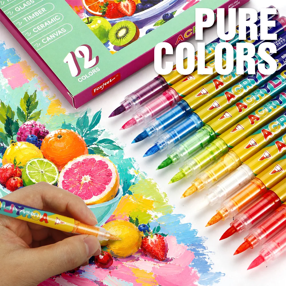 12 Colors Acrylic Brush Marker - огляд і ціна Art Craft Stationery