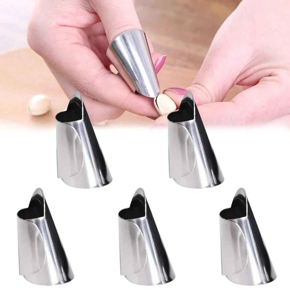 5pcs Home Stainless Steel Kitchen Cutting Protection Tools Finger Protectors Peanut Sheller Vegetable Nuts Peeling Finger Guard