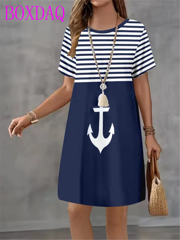 Retro 3D Print Pattern Women Dress Elegant Short Sleeve O-Neck Loose Casual A-Line Dress Summer New Streetwear Women Sundress