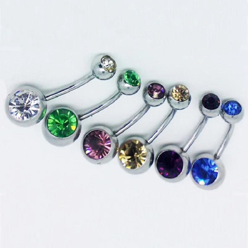 10 pcs/lot Piercing Navel Surgical Steel Single Crystal Rhinestone Belly Button Rings Navel Piercing Ombligo 5/8mm Ball Nombril