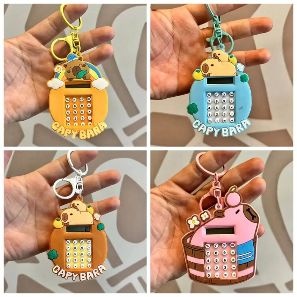 Cute Silicone Kapybara Calculator Cartoon Kapybara Little Pufferfish Calculator Stationery Keychain Pendant