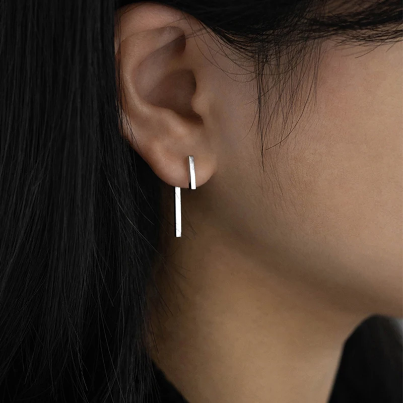 Neue S925 Silber Mode Einfache T Bar Tropfen Ohrring für Frauen Geometrische Ohr Jacke Ohrringe Hochzeit Party Geschenke Edlen Schmuck