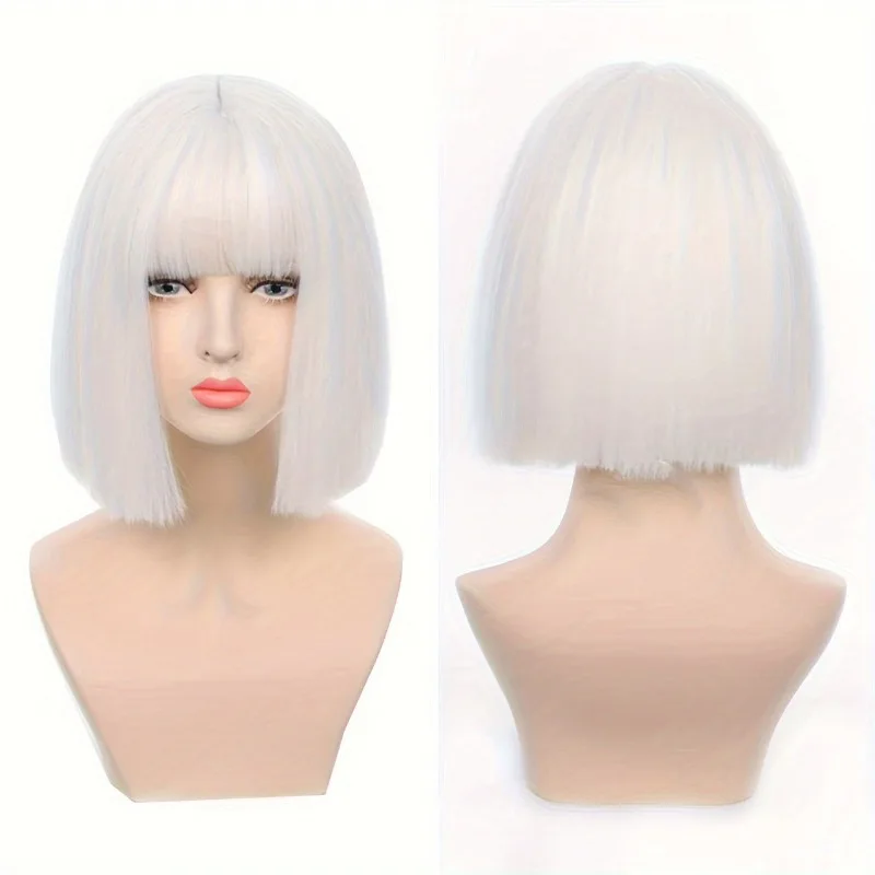 White Bangs Straight Hair Daily Wear Stage Performance Cosplay Wig High-temperature Silk Whole Roof Women's Wigs