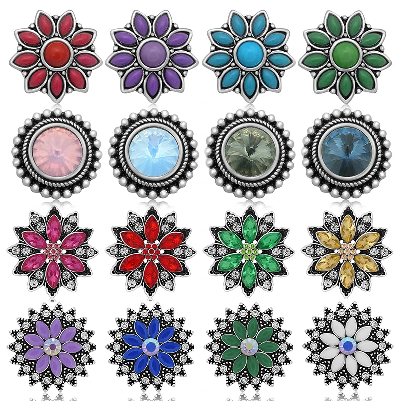 Colorful Rhinestone Beauty Flowers Round Metal 18mm snap buttons for DIY 18mm snap jewelry Accessories Women Gift