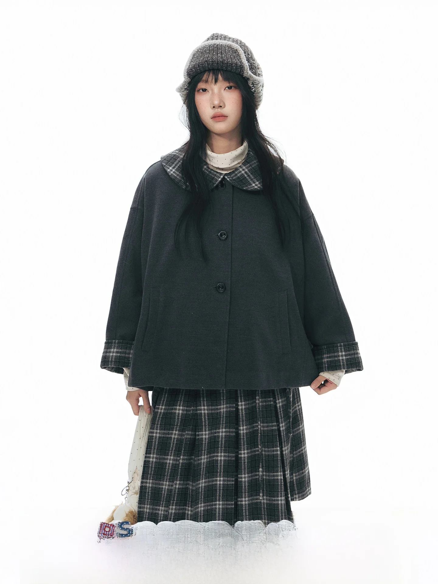 

Женское длинное шерстяное пальто TAKEANAP Noon Nap в винтажном стиле с воротником-стойкой, из смесовой ткани (полиэстер), с традиционным дизайном в стиле пэчворк