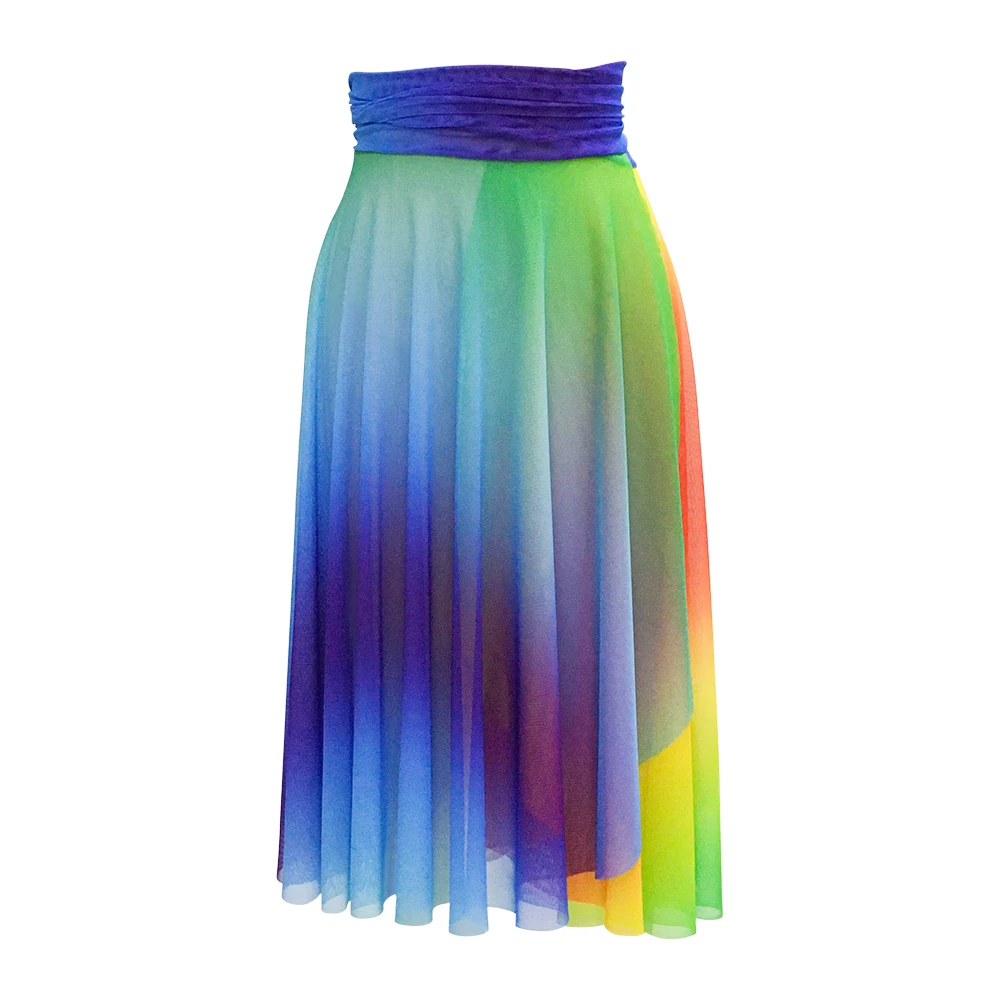 Rainbow Long Mesh Dress Lace Up Girl Women Modern Lyrical Dance Wear Contemporary Ballet Colorful Performance Stage Outfit