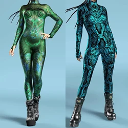 Women Sexy Fish Scale Jumpsuit Mermaid Cosplay Armor Zentai Suit Costume Xmas New Year Party Shows Bodysuit Front Zipper