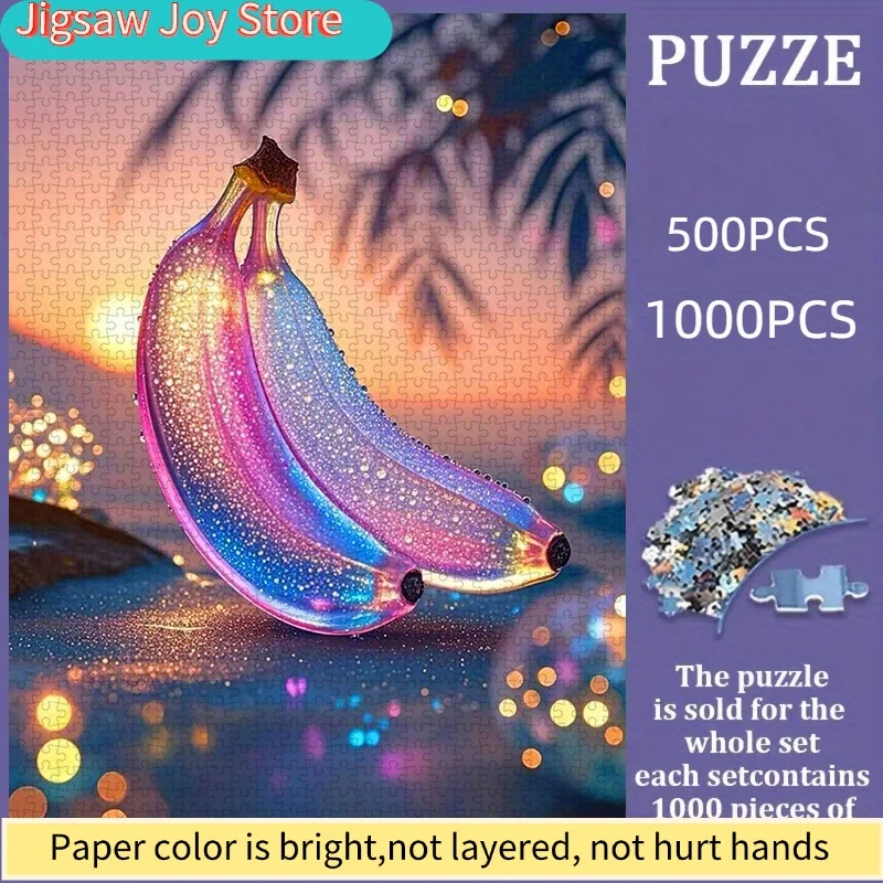 

Пазл 500/1000 деталей, DIY бумажный пазл, «Мечтательный банан», с блестками, в форме капли, уникальный, из утолщенного белого картона, подходит для