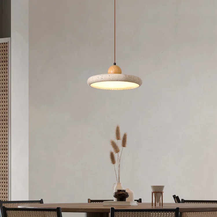 Lámparas colgantes modernas de piedra amarilla Natural, candelabro LED de arte Retro travertino para decoración del hogar, restaurante y cafetería