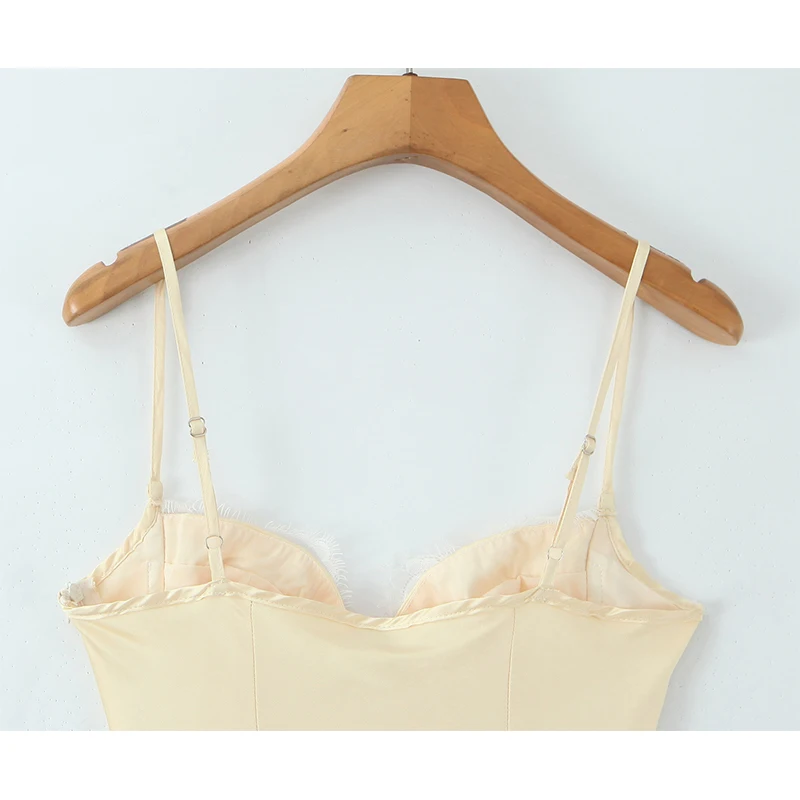 Abiti da festa in raso giallo midi a trapezio con spalline alla moda da donna eleganti e sexy