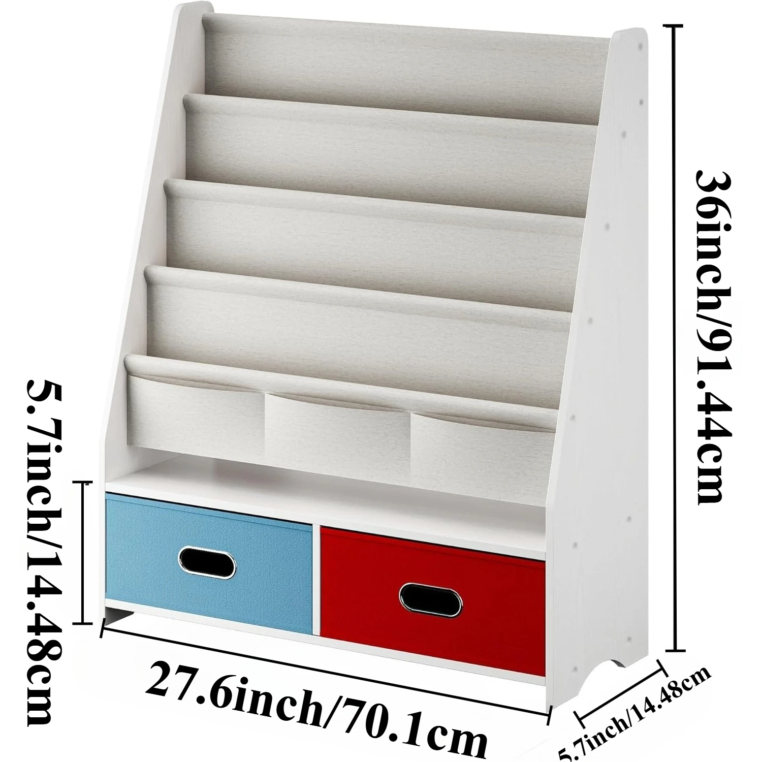 Sturdy Kids Bookshelf 5-Tier Book Shelf for Toddler Room Nursery Room Playroom Classroom Deep Slings to Keep Books Upright