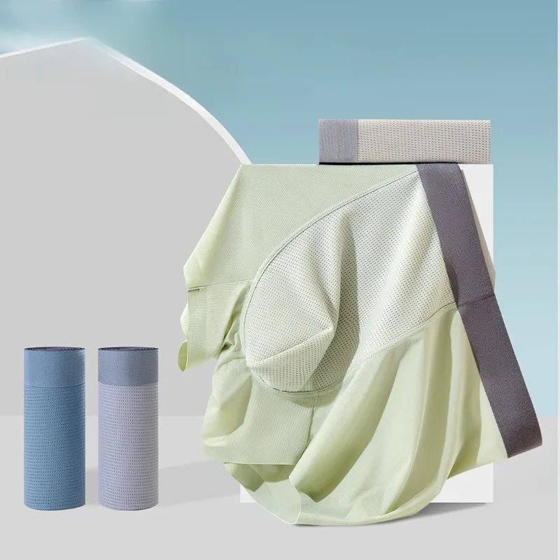 Paquete de 3 Calzoncillos de Seda de Hielo para Hombre, Transpirables, de Malla Hueca, Finos, para Primavera y Verano, Antibacterianos 7A, Nuevos