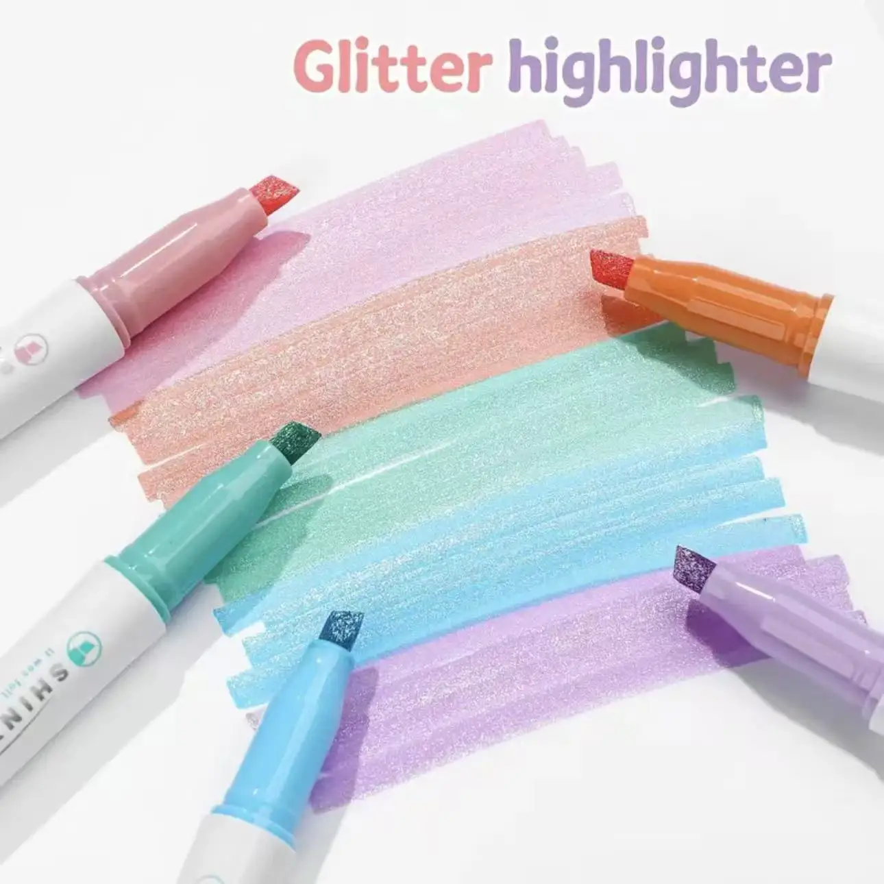 4Pcs Cute Glitter Highlighter Set Assorted Colors - Sparkle Smudge Proof Marker Pens for Diary Planner Aesthetic Stationery
