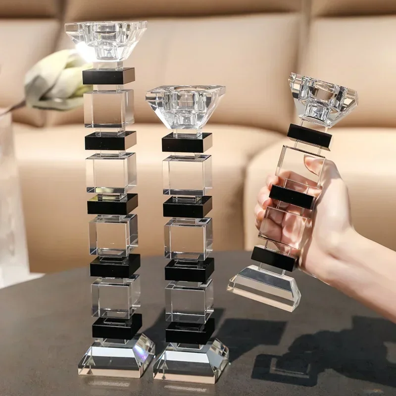 2026 Unique Glass Craft Candlestick Crystal Glass Candle Holder Geometric Block Lamination Candle Stick Holder Home Decoration A