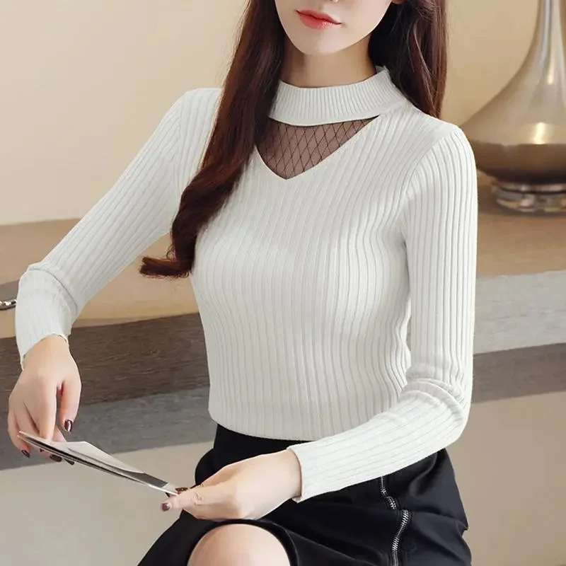 2024 New Women Sweater Knitted Long Sleeve Office Sweaters Casual Solid Female Pullovers Jumper Basic Solid Soft Bottoming Top