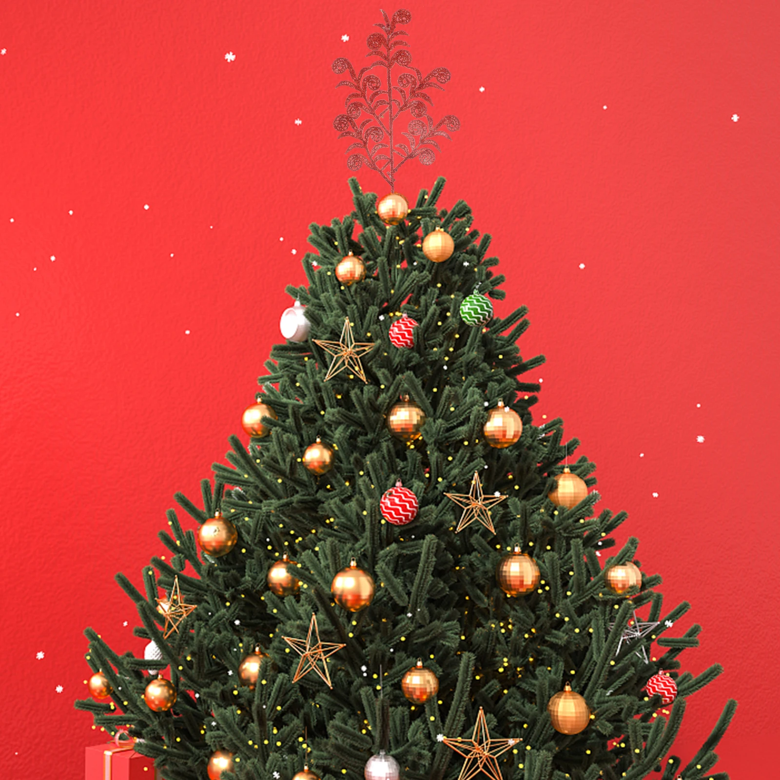 

14pcs Artificial Plant Decoration Christmas Tree Ornaments Red Glitter Leaf DIY Faux Greenery Stems Household Xmas Decor