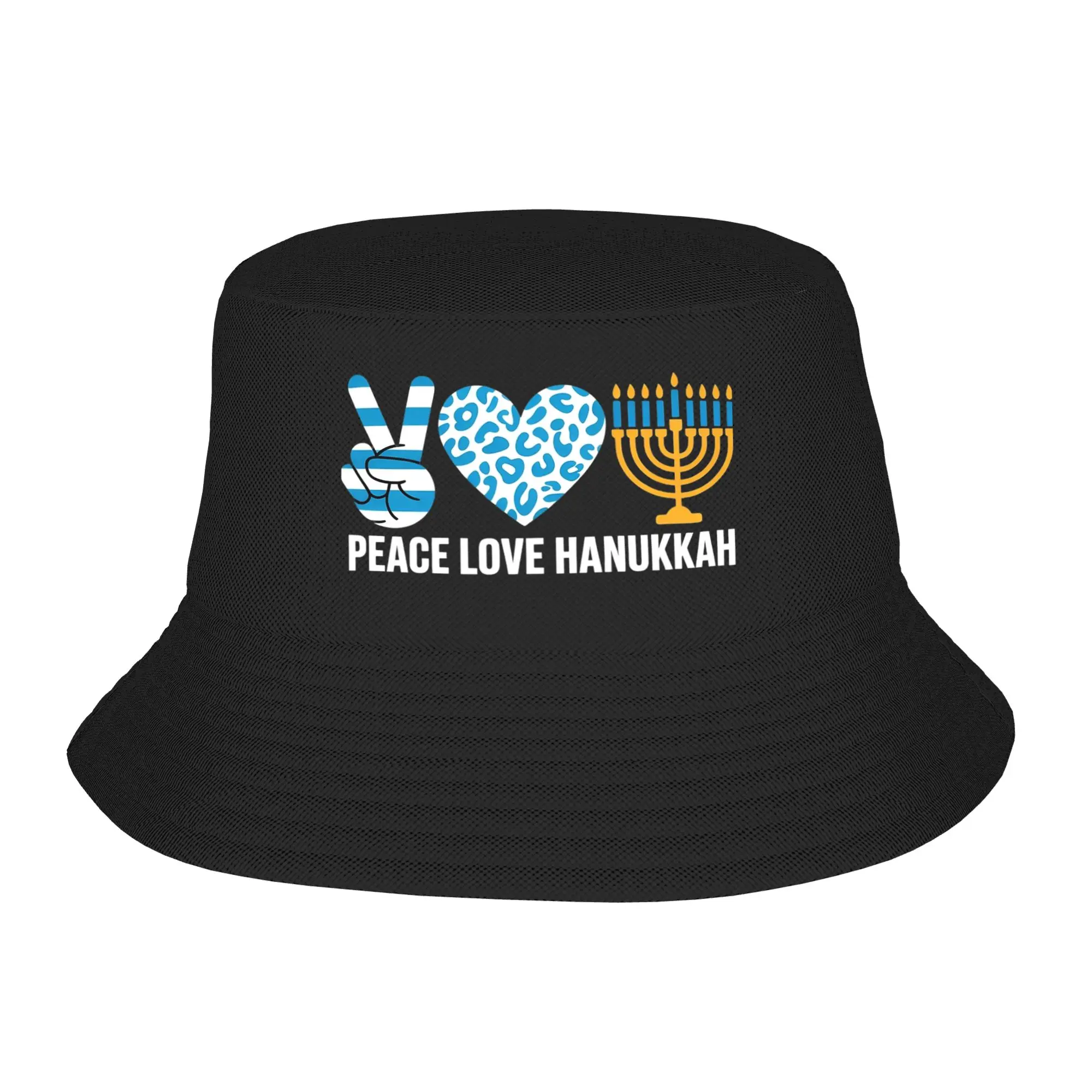 Vocation Getaway Headwear Peace Love Hanukkah Jewish Chanukah Bucket Hat Unique Women Sun Hat  Ispoti Cap Fisherman Hat Camping