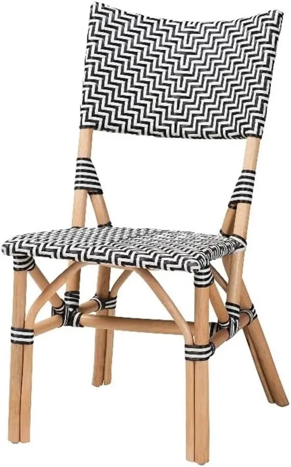 Wagner-French Weaving Rattan Bistro Chair, Modern, Natural, Preto e Branco