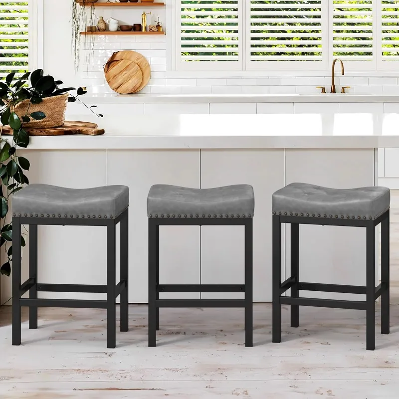 Counter Height Backless Bar Stools, Faux Leather Counter Stools, Cozinha Counter, 24 ", Conjunto de 2 ou 3