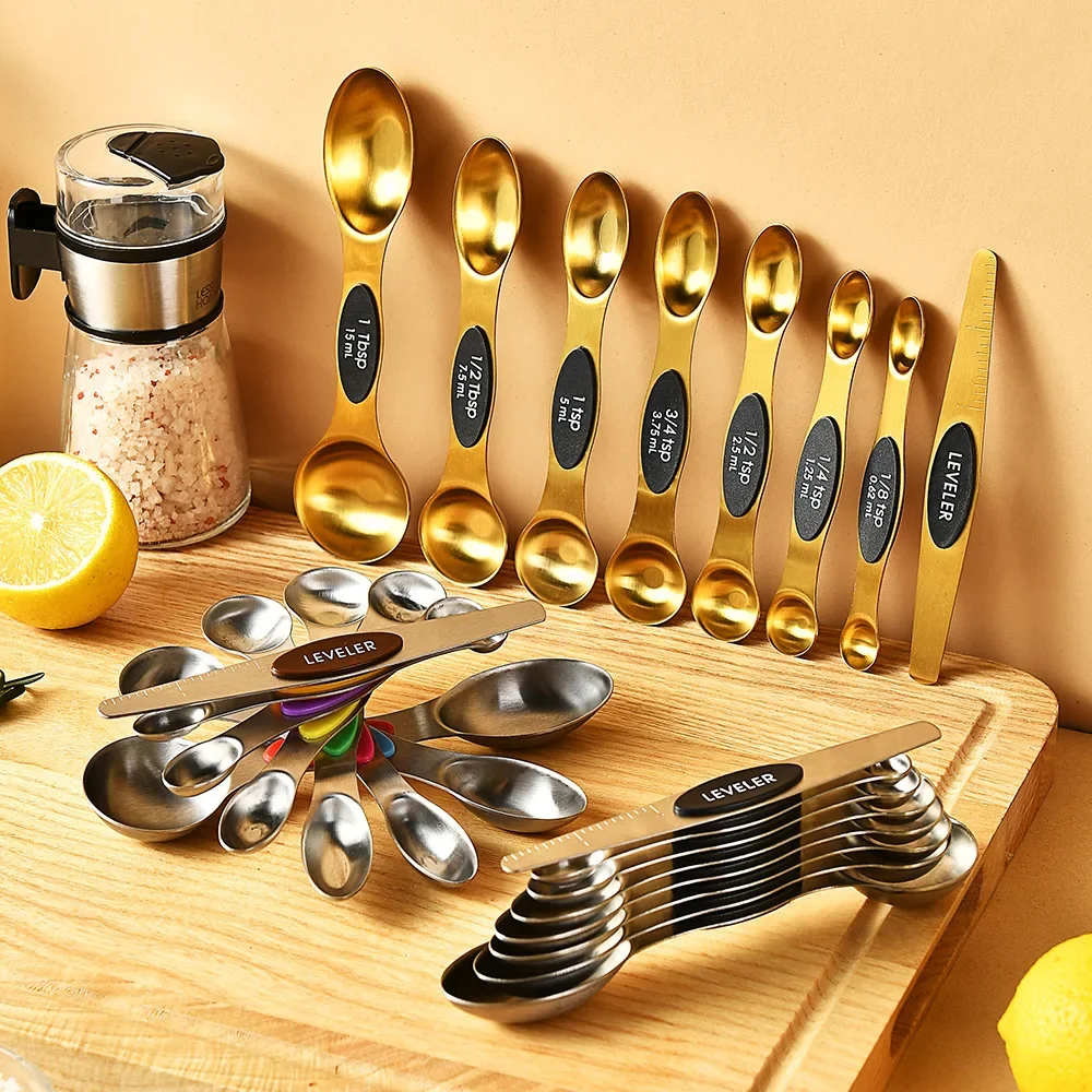 Stainless Steel Double Headed Measuring Spoon with Magnetic Suction and Scale Measuring Spoon Baking Tool