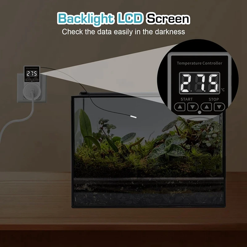 Digital Thermostat Greenhouse Thermostat Plug Socket LCD Screen With Waterproof Sensor Probe For Reptile Home US Plug