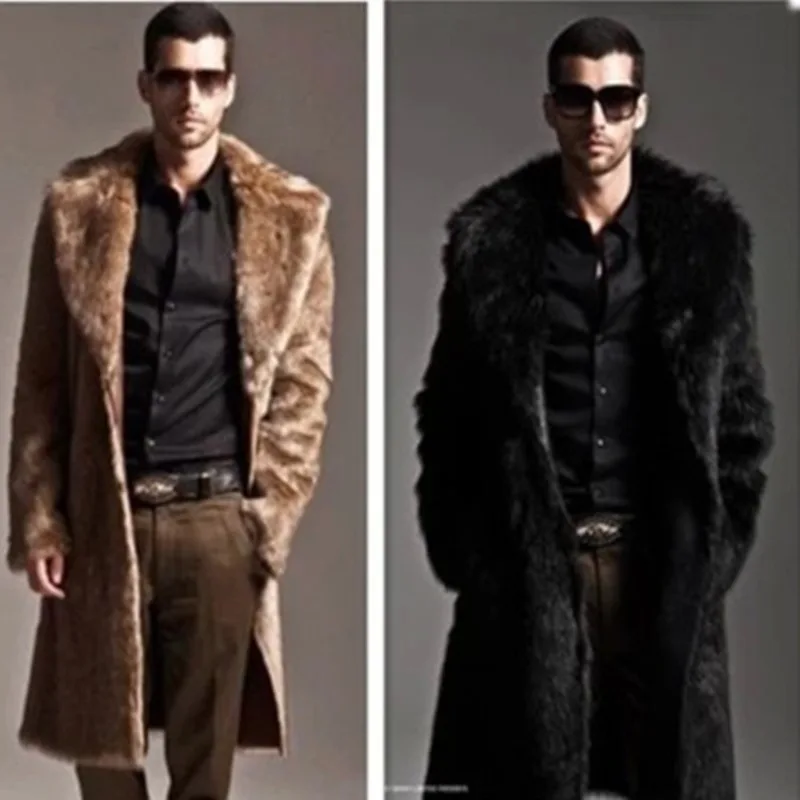 

Outcoat New Autumn and Winter European American Faux Fur Coat Warm Long Fur Copy Fur Coat Men's Loose Long Faux Mink Outerwear