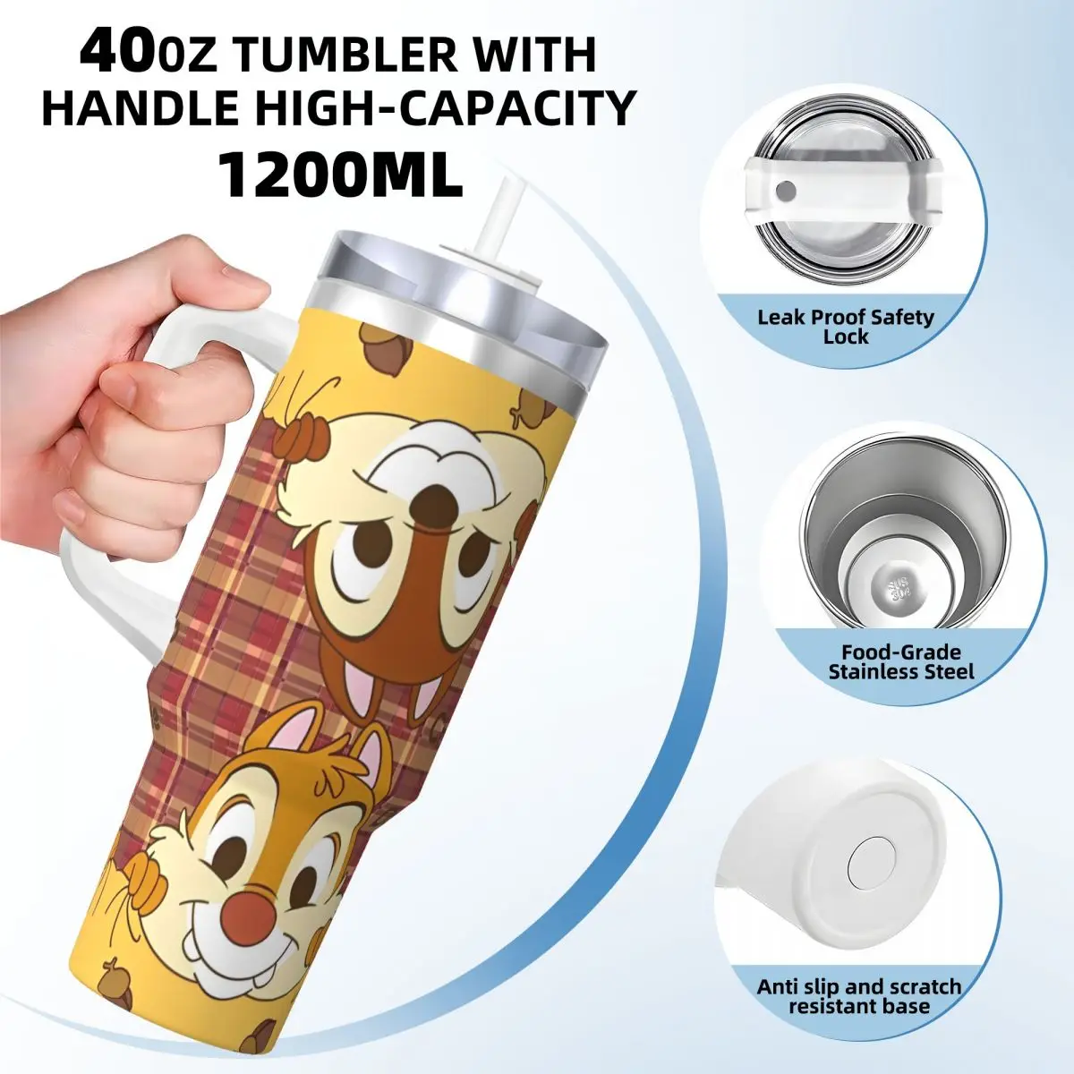 Stainless Steel Tumbler Chip And Dale Cartoon Mugs Cup With Straws Beach Hot Drinks Water Bottle Portable Capacity Thermal Mug